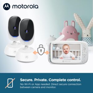 Motorola Baby Monitor VM75 - Indoor Video with 2 Cameras, 480x272p, 1000ft Range 2.4 GHz Wireless 5" Screen, 2-Way Audio, Remote Pan, Digital Tilt, Zoom, Room Temp, Lullabies, Night Vision