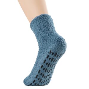 Zando Softest Fuzzy Socks for Women Athletic Yoga Socks Anti Slip Slipper Socks with Grippers Home Comfy Fluffy Socks Winter Cozy Socks Non Skid Grip Socks Plush Sleeping Socks 5/Blue Series One Size