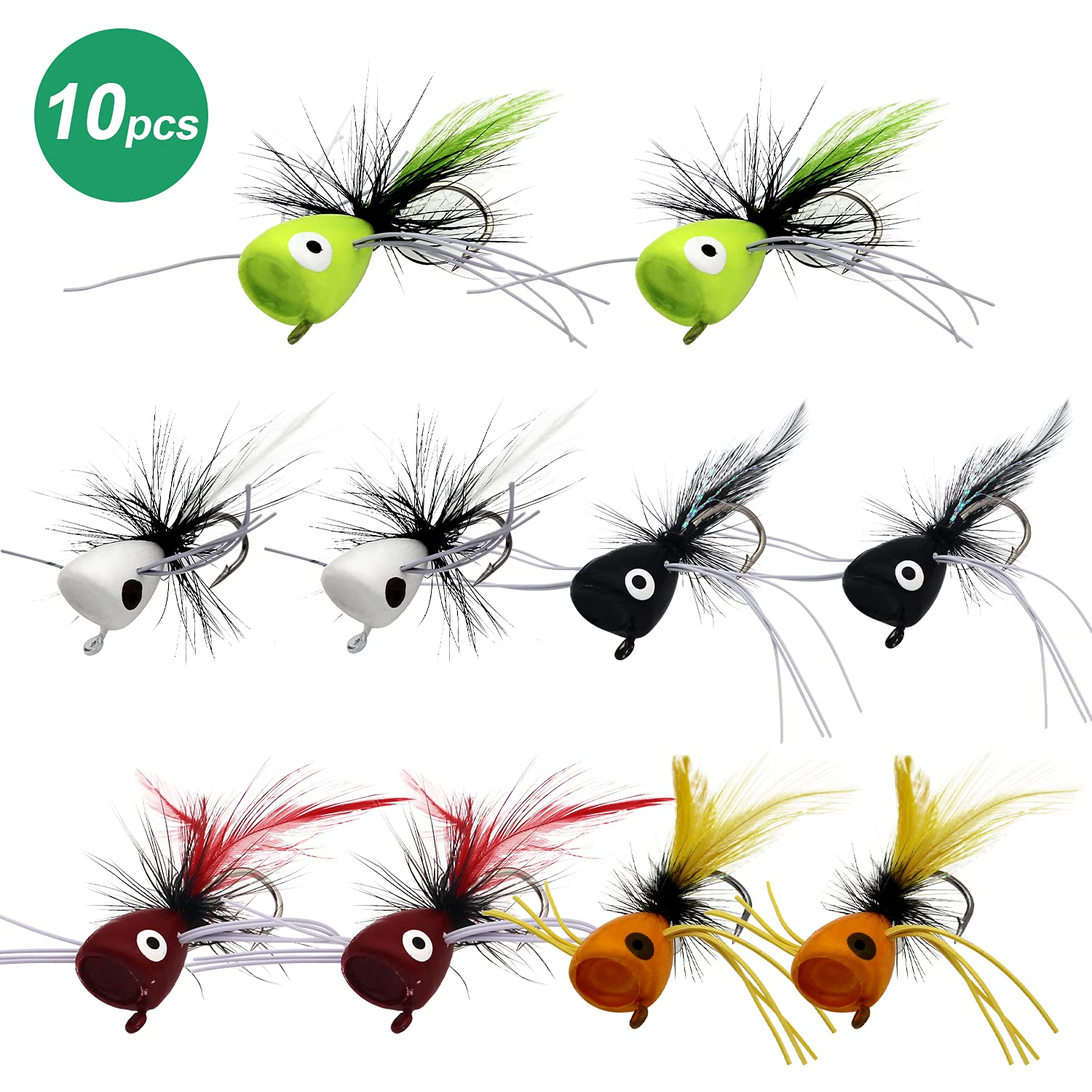 Fly Fishing Poppers, Topwater Fishing Lures Bass Crappie Bluegill Sunfish Panfish Trout Salmon Perch Steelhead Flies for Fly Fishing Bass Panfish Bluegill Trout Salmon