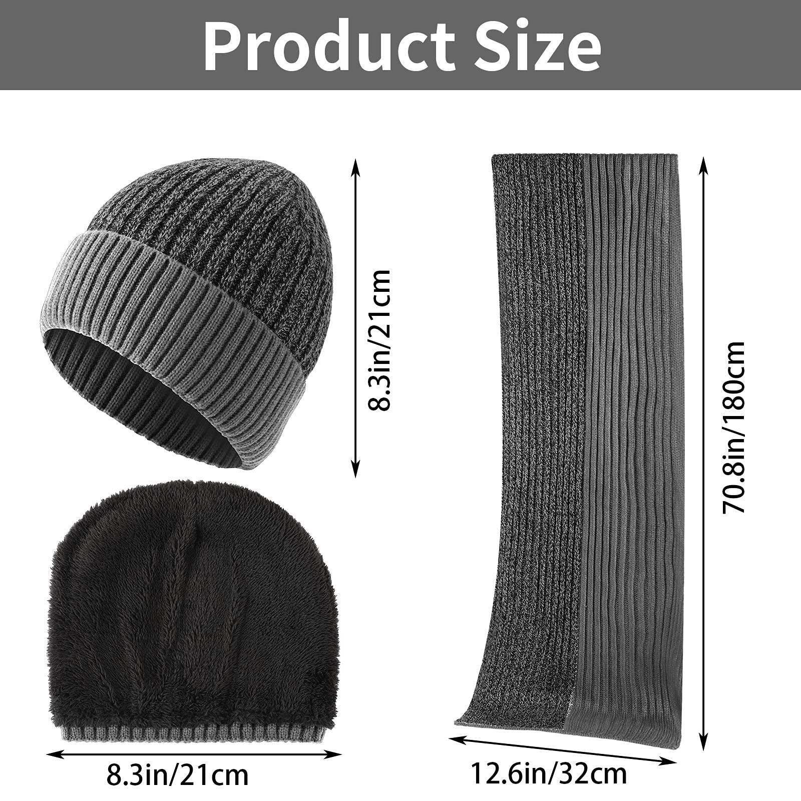 SATINIOR Winter Hat Scarf Socks Touch Screen Gloves Ear Warmer Sets Women Men Fleece Lined Knit Beanies Winter Favor Gifts(Grey)