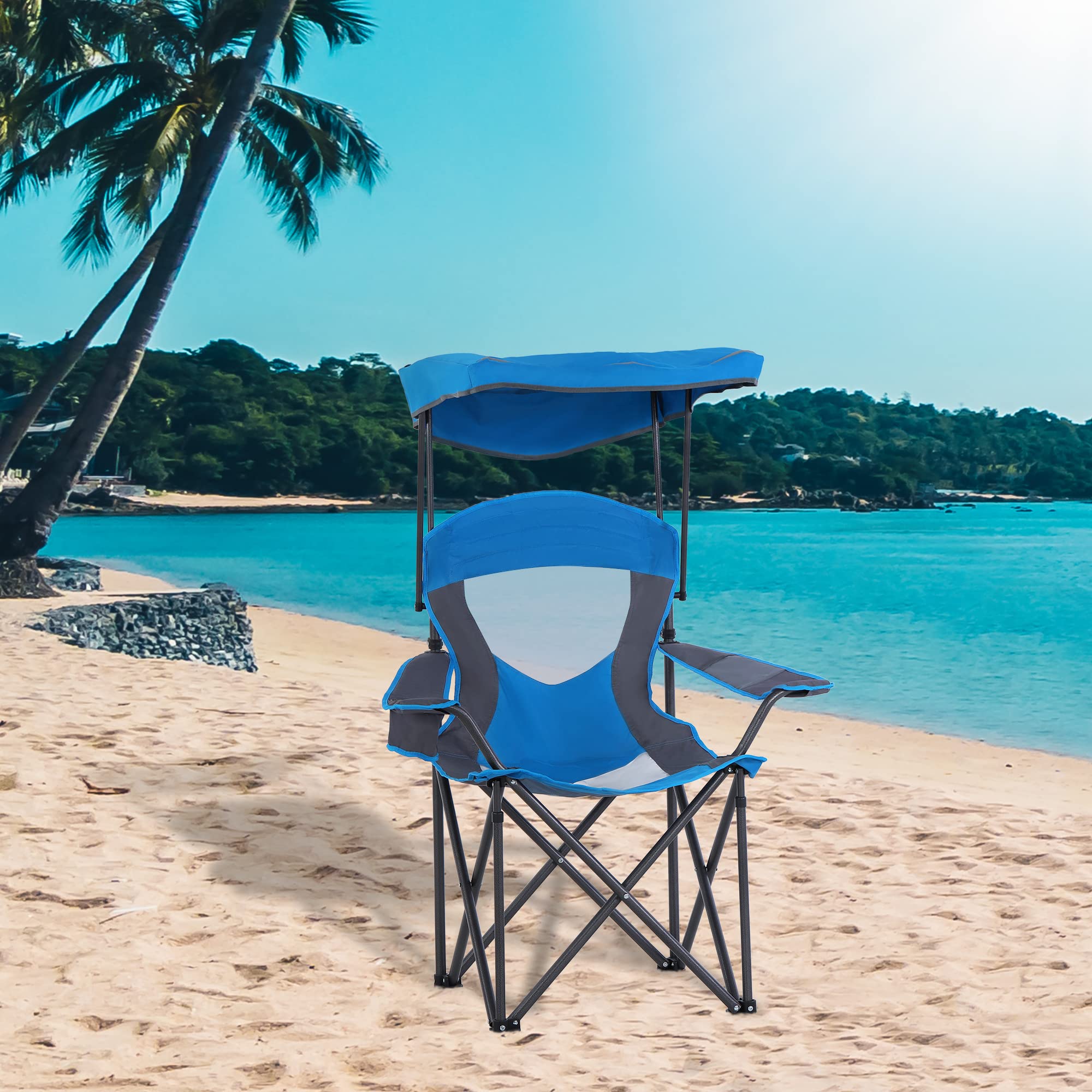 ALPHA CAMP Camp Chair with Shade Canopy Folding Camping Chair with Cup Holder and Carry Bag for Outdoor Camping Hiking Beach, Heavy Duty 300 LBS, Royal Blue