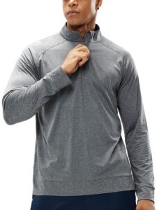 mier men's quarter zip long sleeve pullover shirts golf hiking running performance uv top, lightweight brushed back fleece (heather grey, small)