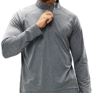 MIER Men's Quarter Zip Long Sleeve Pullover Shirts Golf Hiking Running Performance UV Top, Lightweight Brushed Back Fleece (Heather Grey, Small)