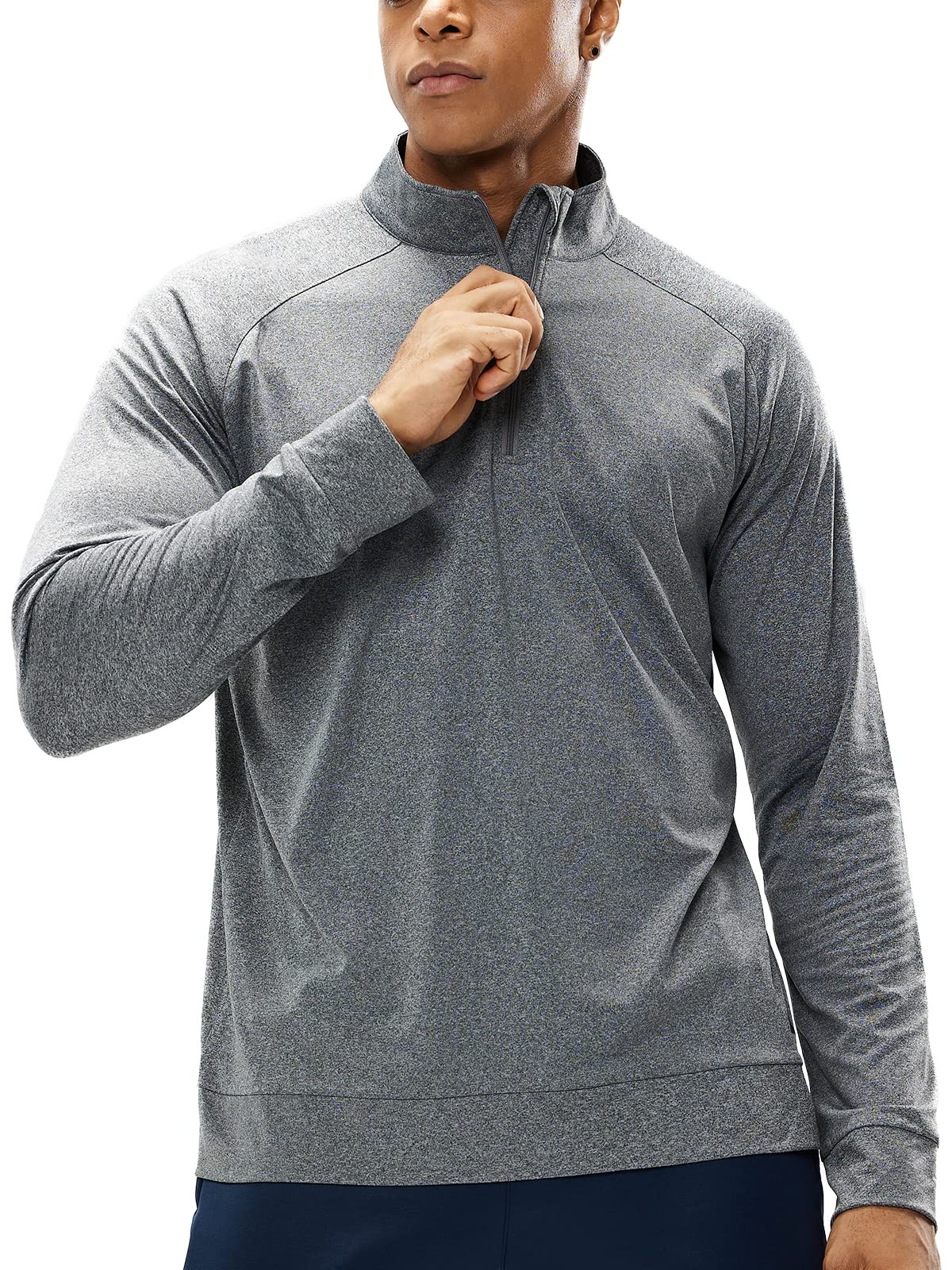 MIER Men's Quarter Zip Long Sleeve Pullover Shirts Golf Hiking Running Performance UV Top, Lightweight Brushed Back Fleece (Heather Grey, Small)