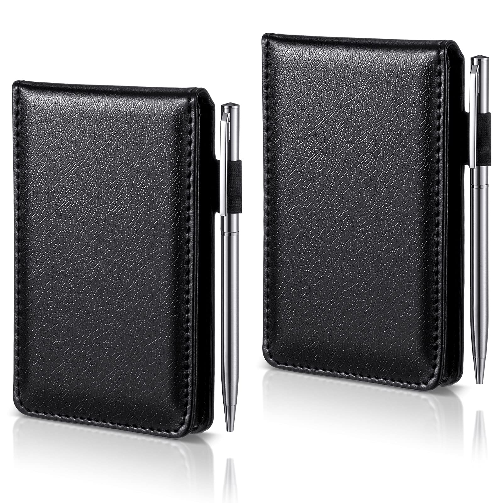 Chinco 2 Pieces Pocket Notepad Small Notebook Memo Pads Hardcover Father's Day Papa Gift Mini Journal Notepad with Refillable Lined Sheet and Ballpoint Pen Travel Journals, 5.4 x 3.4 Inch (Black)