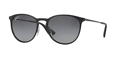 Ray-Ban RB3539 Erika Metal Sunglasses + Vision Group Accessories Bundle for unisex, adult (Black/Light Grey Gradient Grey Polarized (002/T3)