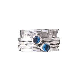 Blue Topaz Gemstone Silver Spinner meditation Fidget Spinning Ring (13)