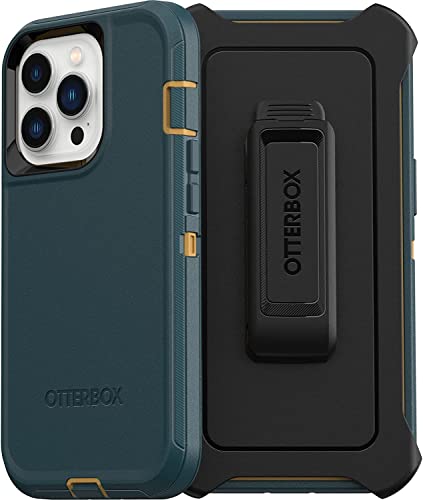 OtterBox iPhone 13 Pro (ONLY) Defender Series Case - HUNTER GREEN, rugged & durable, with port protection, includes holster clip kickstand