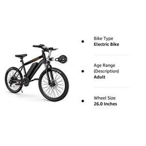 TotGuard Electric Bike for Adults, 26" Ebike with Peak 500W Brushless Motor, Electric Mountain Bike with 374Wh Removable Battery, 50 Miles Electric Bicycle with Suspension Fork, 21 Speed, LCD Display