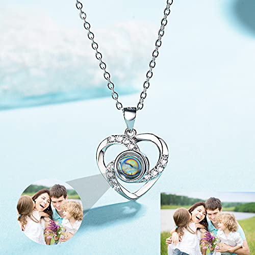 V2G1K2HJ.d Custom Photo Projection Necklace Heart Pendant Necklaces Chain Projection Gift for Love Women Family Christmas Valentine's Day Mother Day