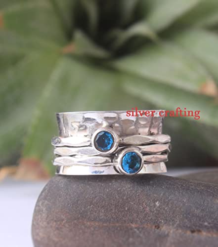 Blue Topaz Gemstone Silver Spinner meditation Fidget Spinning Ring (13)