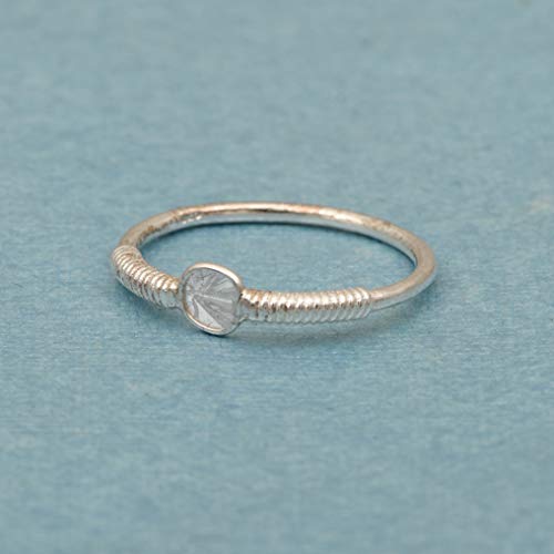 0.20 CTW Natural Diamond Polki Tiny Stackable Ring, Handmade Ring, 925 Sterling Silver (5.5)