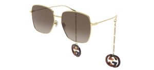 gucci women's casual rectangular sunglasses, gold-gold-brown, 59