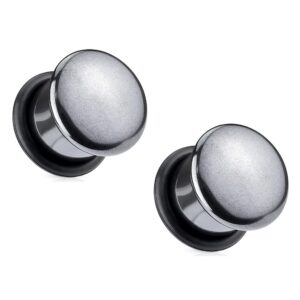 pierced owl hematite stone domed single flare plugs with o-rings, sold as a pair (6mm (2ga))