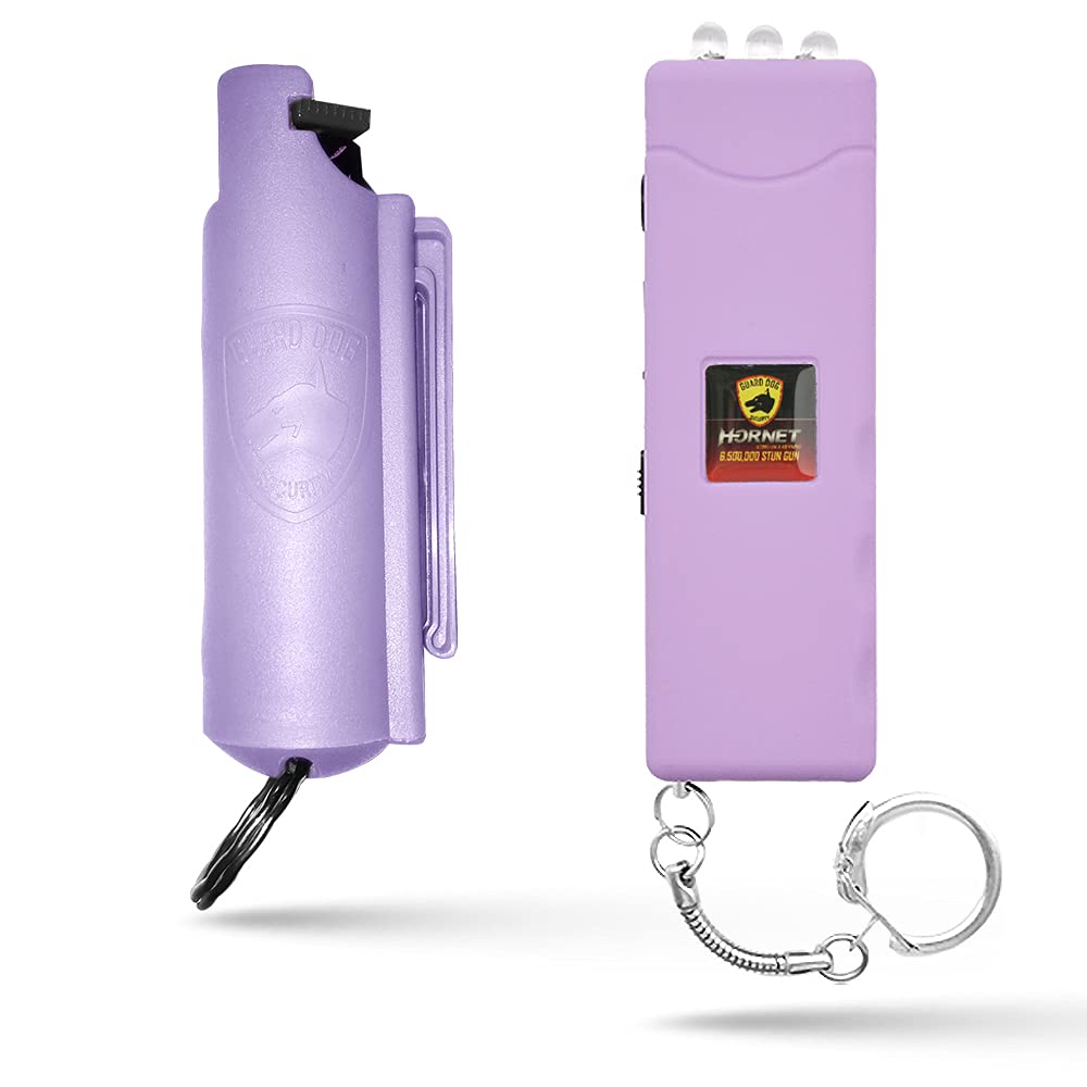 Guard Dog Pepper Spray Stun Gun Combo Pack - Self Defense Keychain Set, Personal Safety Devices for Women, Home Defense & Self Defense Kit - Lilac