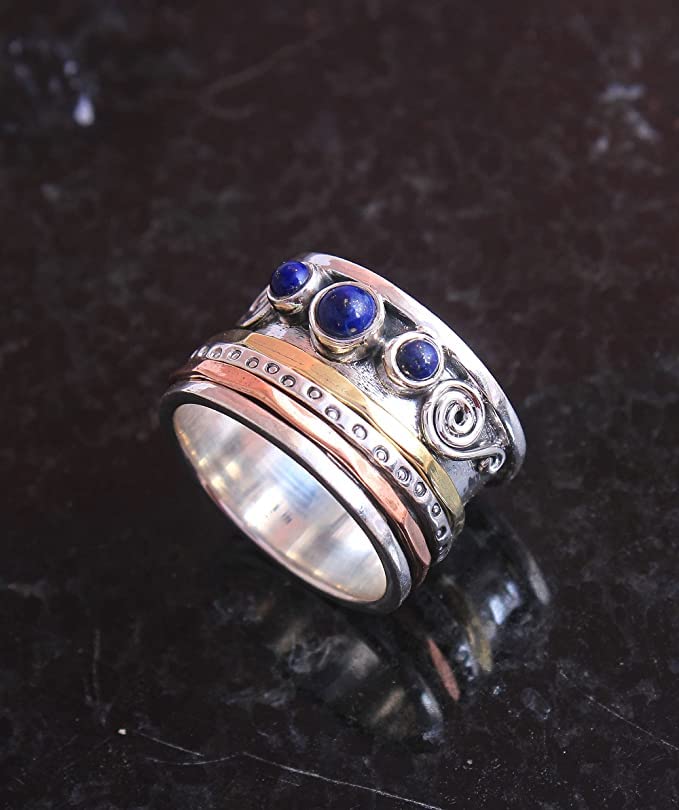 Lapis Lazuli Gemstone Spinning Designer Handmade Beautyful Silver Spinner Rring (7)