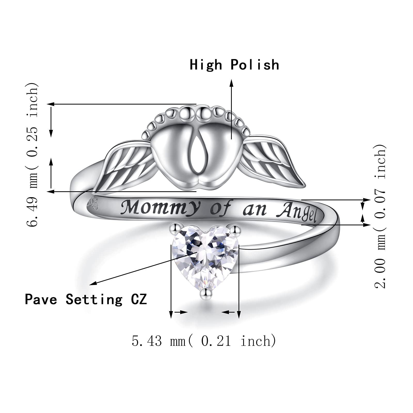 Miscarriage Ring Mommy of an Angel Necklace Bracelet 925 Sterling Silver Pregnancy Loss Memorial Jewelry Sympathy Gifts for Women Mom (Miscarriage Ring)