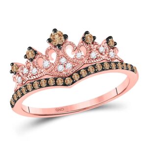 the diamond deal 10kt rose gold womens round brown diamond crown tiara ring 1/3 cttw