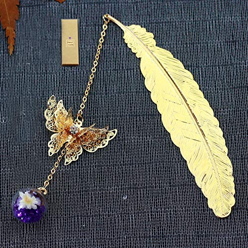 Toirxarn Metal Feather Leaf Bookmark Set Purple, Butterfly Pendant Gift for Women