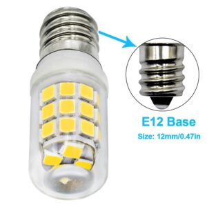 E12 LED Fridge Water Dispenser Light Bulb 2W(15W Replacement) 120V T5 Tubular Appliance Bulb for Chandeliers Home Lighting Refrigerator/Dryer Drum Light C7/S6 Clear Glass Daylight White 6000K,2-Pack