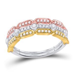 the diamond deal 14kt tri-tone gold womens round diamond convertible stackable band ring 1/4 cttw