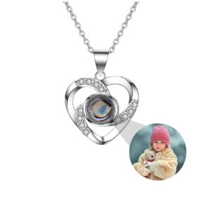 v2g1k2hj.d custom photo projection necklace heart pendant necklaces chain projection gift for love women family christmas valentine's day mother day