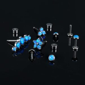 MILACOLATO 6 Pcs 16G Opal Cartilage Earrings for Women 316L Surgical Steel Daith Conch Medusa Cartilage Piercing Jewelry Helix Tragus Stud Earrings Forward Helix Piercing Jewelry, Blue Opal