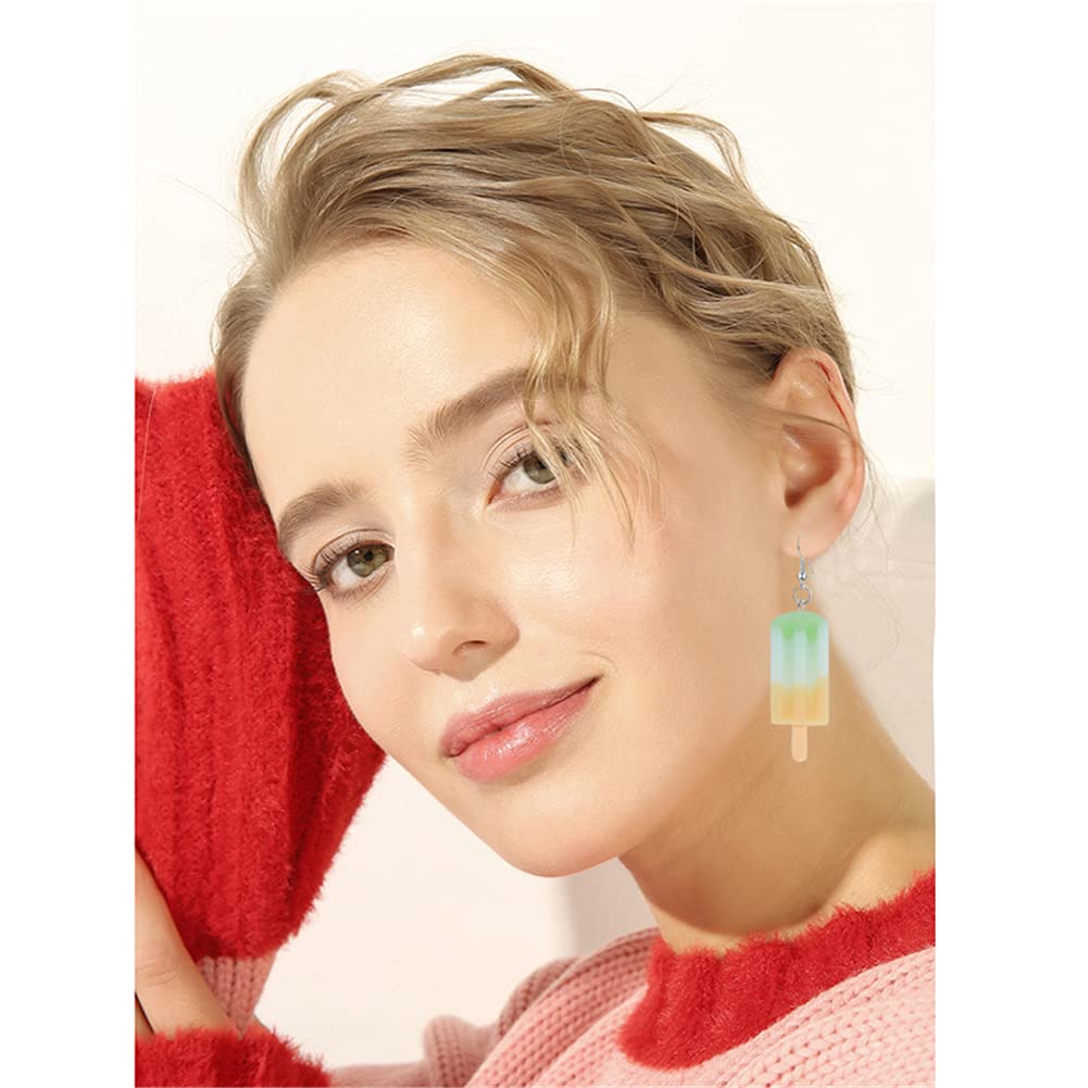 CHUNYANAN 6 pairs Boho Personality Creative Acrylic Simulation Popsicle Dangle Drop Earrings Three-Color Ice Cream Drop Earrings For Women Chic Jewelry Gift (6 pairs Ice Cream Drop Earrings)