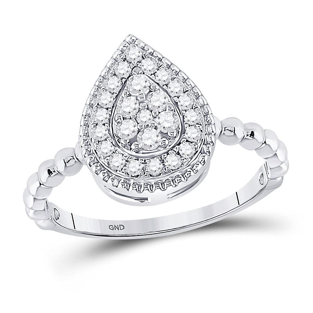 The Diamond Deal 10kt White Gold Womens Round Diamond Teardrop Cluster Ring 1/3 Cttw