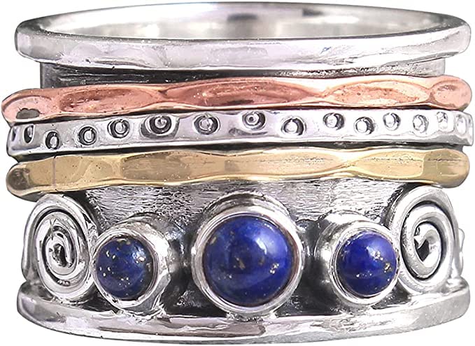 Lapis Lazuli Gemstone Spinning Designer Handmade Beautyful Silver Spinner Rring (7)