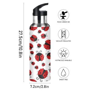 TropicalLife Animal Ladybugs Pattern Sports Water Bottle Insulated with Straw, Vacuum Stainless Steel Drinking Bottle Flask Thermo Leakproof for Outdoor Gym Travel Women Men Girls Boys 20oz