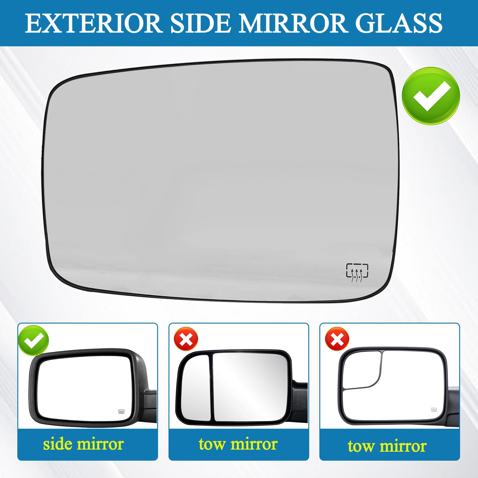 Passenger Right Side Heated Mirror Compatible with 2009-2018 Dodge Ram 1500, 2500 Mirror Glass - Exterior Side View Convex Mirror - Replace# 68079362AA, 68050298AA