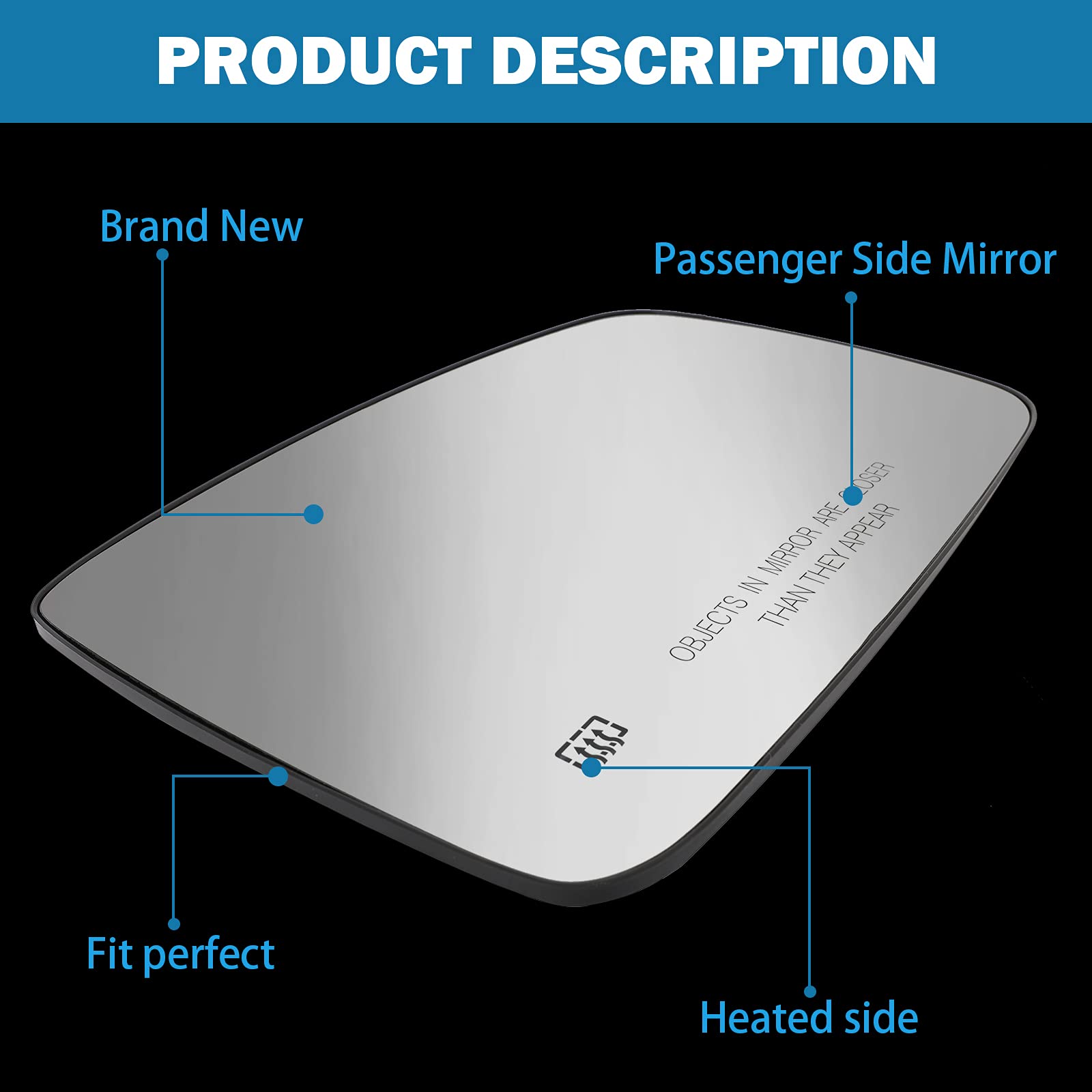 Passenger Right Side Heated Mirror Compatible with 2009-2018 Dodge Ram 1500, 2500 Mirror Glass - Exterior Side View Convex Mirror - Replace# 68079362AA, 68050298AA