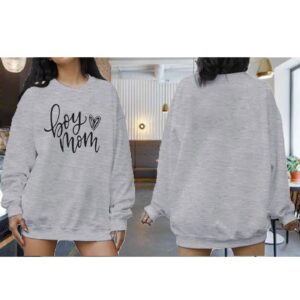 Boy Mom Sweatshirt Women Lightweight Fall Long Sleeve Pullover Sweatshirts Cute Heart Graphic Crewneck Tops T-Shirt (Grey, M)