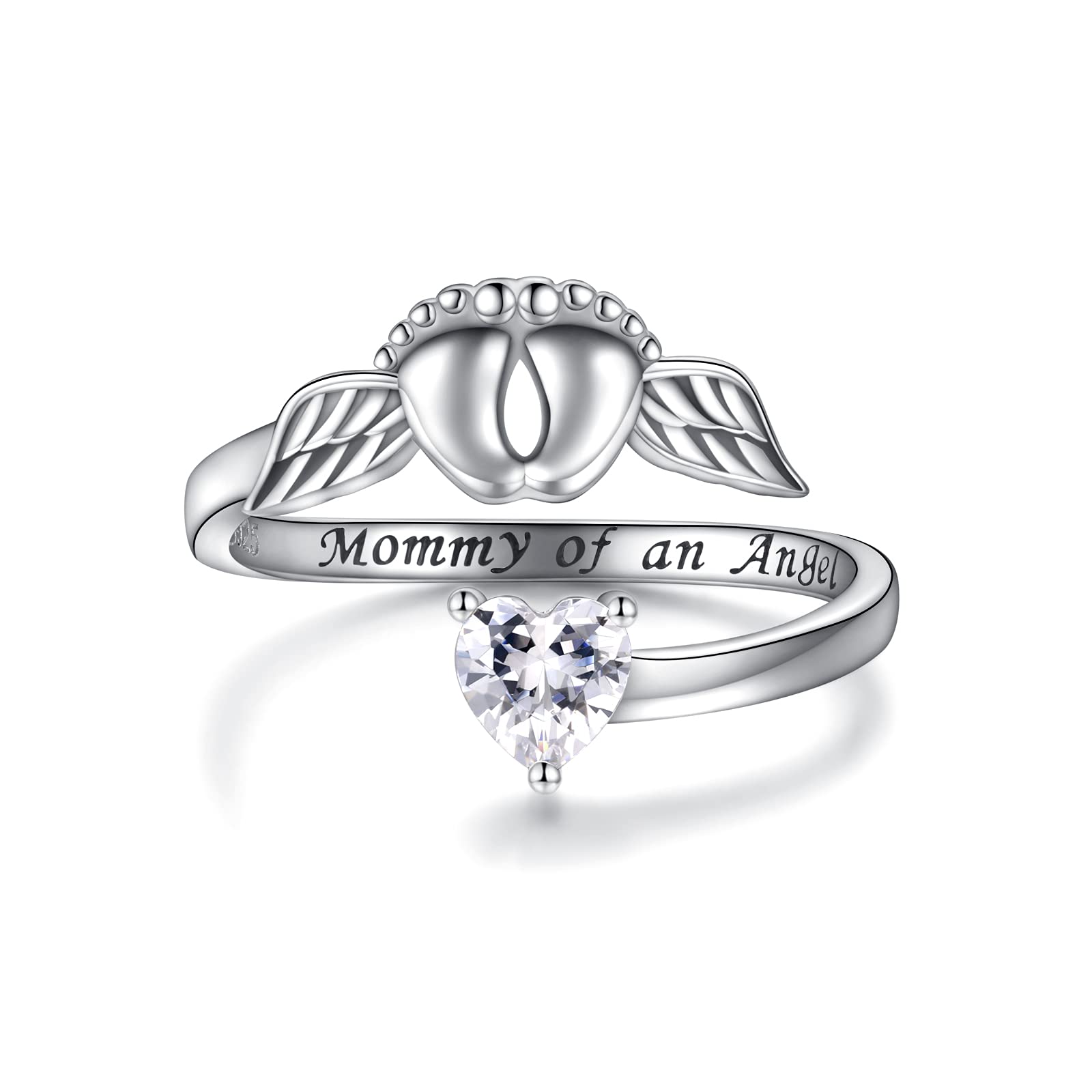 Miscarriage Ring Mommy of an Angel Necklace Bracelet 925 Sterling Silver Pregnancy Loss Memorial Jewelry Sympathy Gifts for Women Mom (Miscarriage Ring)