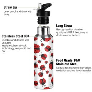 TropicalLife Animal Ladybugs Pattern Sports Water Bottle Insulated with Straw, Vacuum Stainless Steel Drinking Bottle Flask Thermo Leakproof for Outdoor Gym Travel Women Men Girls Boys 20oz