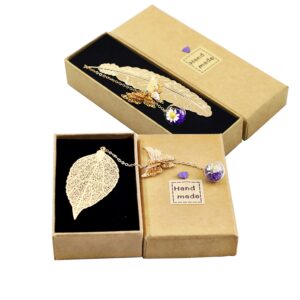 toirxarn metal feather leaf bookmark set purple, butterfly pendant gift for women