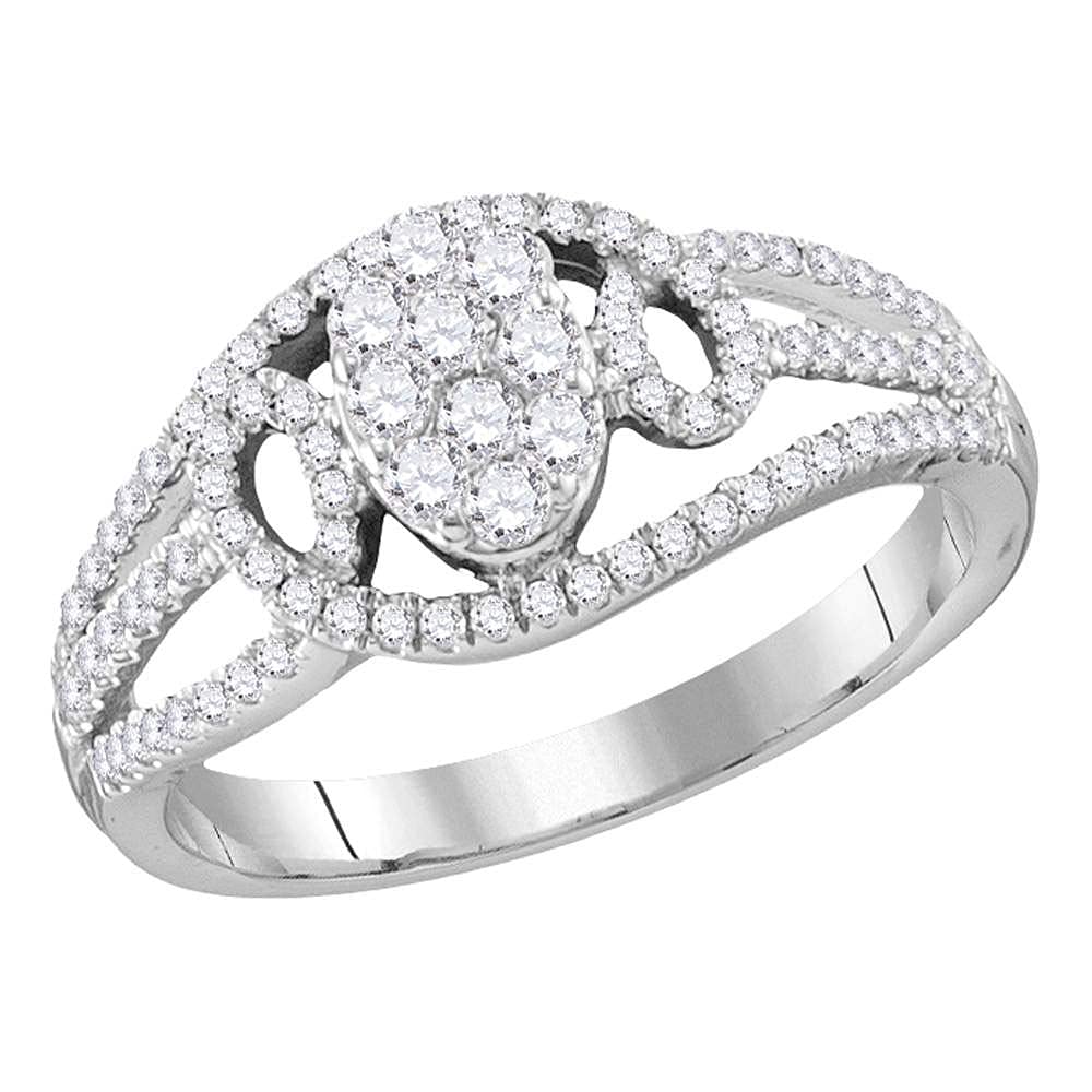 The Diamond Deal 10kt White Gold Womens Round Diamond Oval Cluster Ring 1/2 Cttw