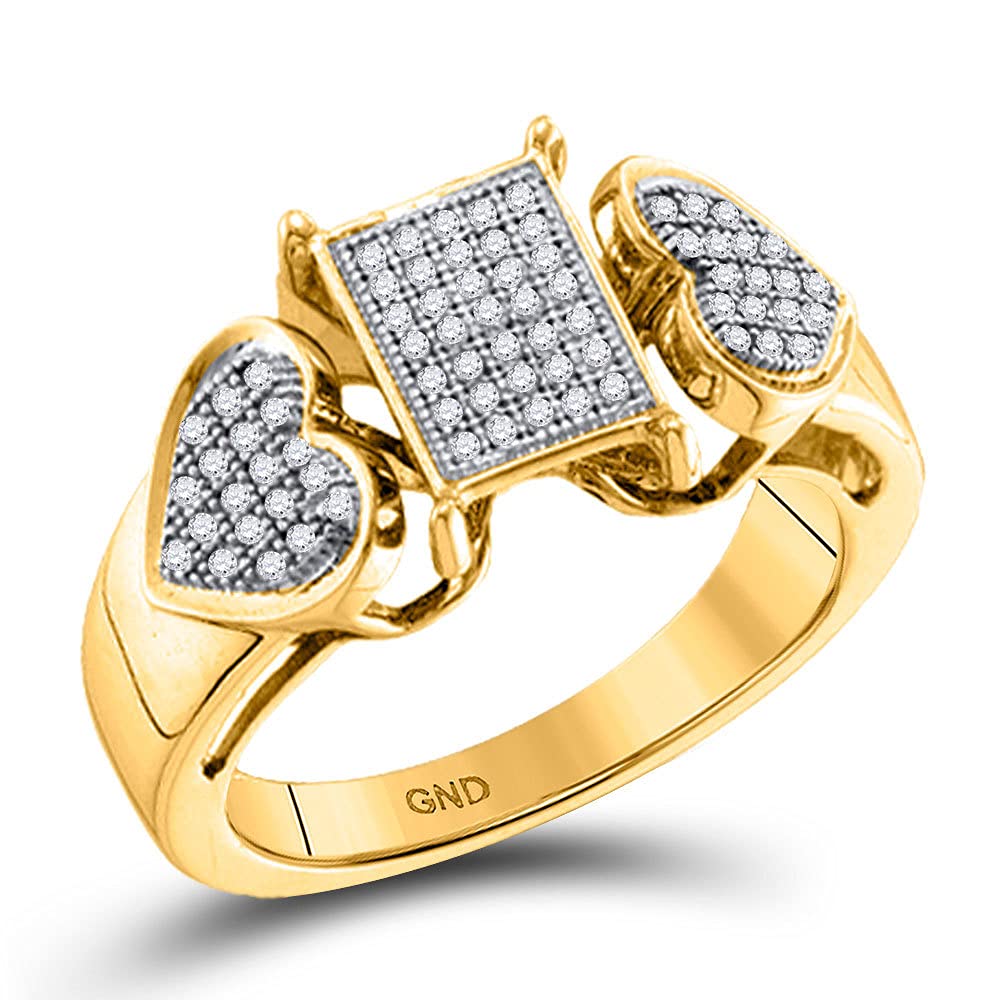 The Diamond Deal 10kt Yellow Gold Womens Round Diamond Heart Rectangle Cluster Ring 1/5 Cttw