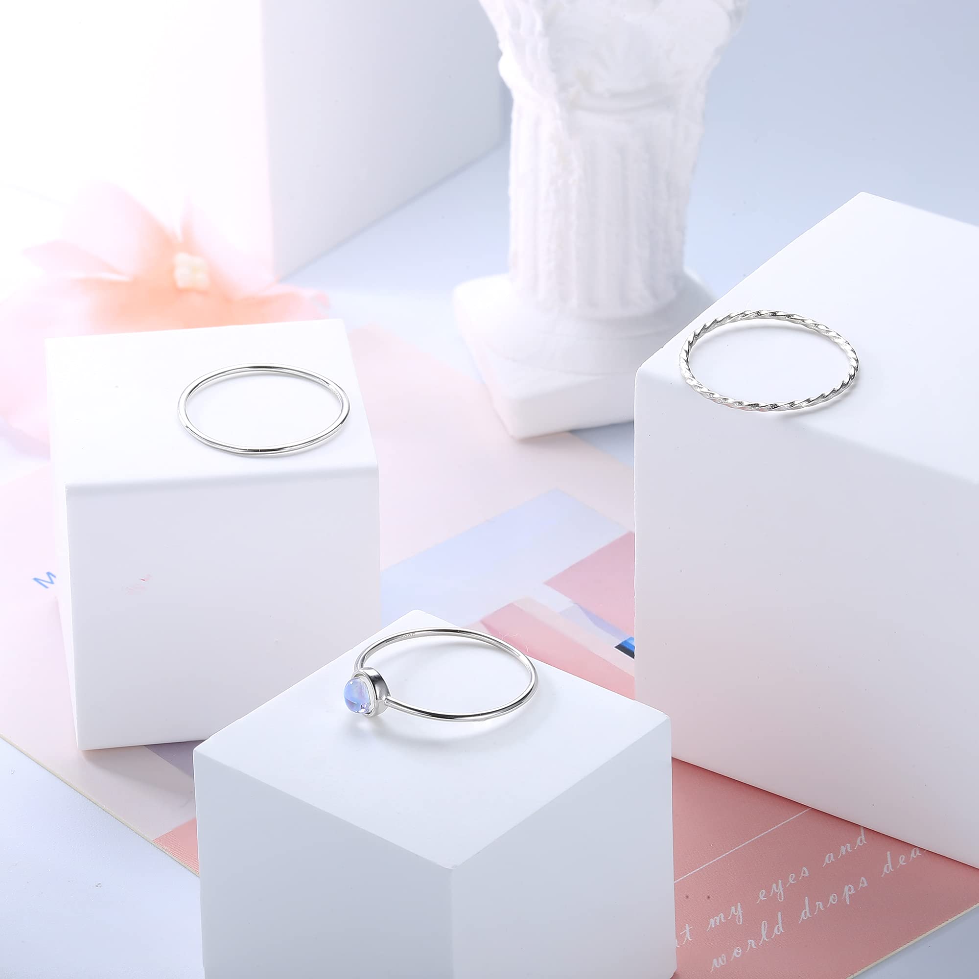 VALDEAS Silver Stackable Rings for Women 3Pcs 925 Sterling Silver Rings Thin Simple Knuckle Rings Minimalist Pinky Middle Pointer Finger Rings Comfort Fit 9