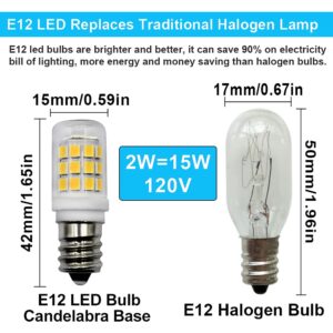 E12 LED Fridge Water Dispenser Light Bulb 2W(15W Replacement) 120V T5 Tubular Appliance Bulb for Chandeliers Home Lighting Refrigerator/Dryer Drum Light C7/S6 Clear Glass Daylight White 6000K,2-Pack