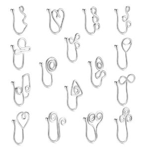 VALDEAS 16 Pcs African Nose Cuff Non Pierced Faux Nose Rings for Women Clip on Nose Cuffs Silver