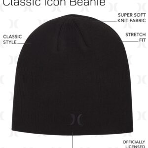 Hurley Men's Icon Staples Beanie - Lightweight Classic Loose Knitted Hat for Men, Black/Black