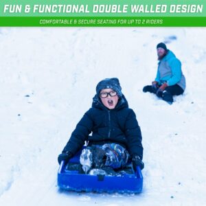 GoSports 2 Person Premium Snow Sled with Double Walled Construction, Pull Strap and Padded Seat - Choose Between Red and Blue