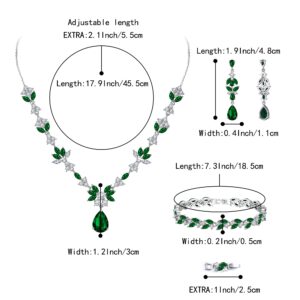 BriLove Wedding Jewelry Set for Women, Y-Necklace Tennis Bracelet Dangle Earrings Set with AAA Cubic Zirconia Teardrop Set for Bridal Bridesmaid Emerald Color