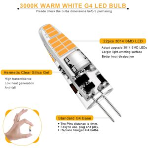 AGOTD G4 LED Bulb, 2W 12V G4 Bi Pin Bulb, G4 20W Halogen Bulb Replacement, Warm White 3000K，No-Flicker， Chandelier Lighting/Landscape Lighting/Microwave Lighting（6 Pack）