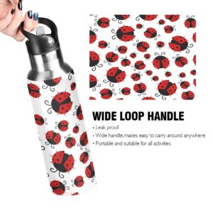 TropicalLife Animal Ladybugs Pattern Sports Water Bottle Insulated with Straw, Vacuum Stainless Steel Drinking Bottle Flask Thermo Leakproof for Outdoor Gym Travel Women Men Girls Boys 20oz