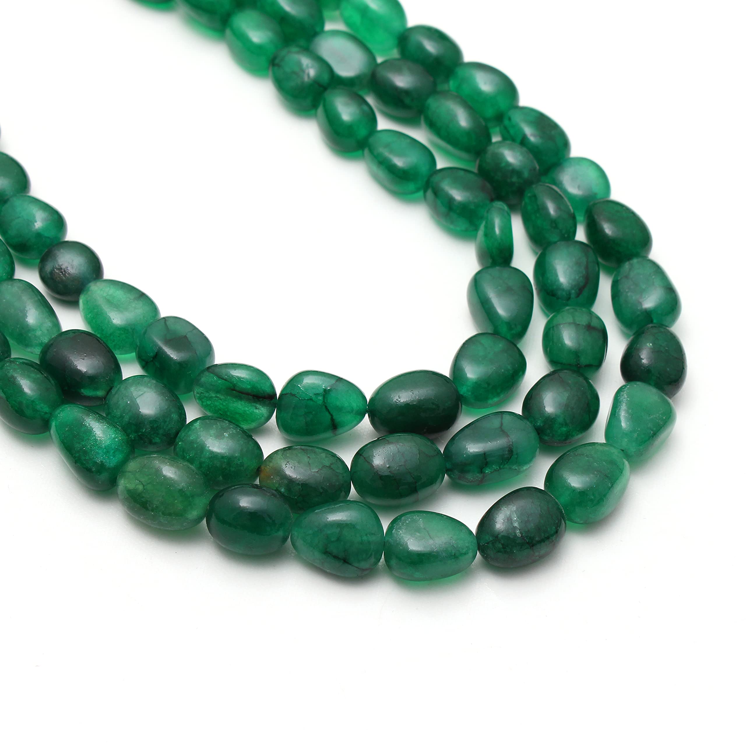 A&M GEMS & JEWELS A&M Natural Green Onyx Smooth Tumble Adjustable Rope Cord Handmade Beaded Gemstone's Necklace Beautiful Onyx Healing 3-Layer Necklace Jewelry