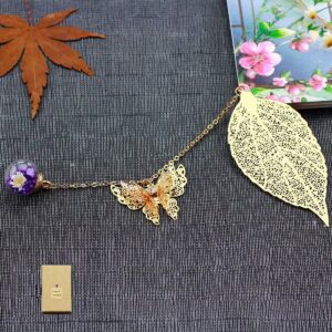 Toirxarn Metal Feather Leaf Bookmark Set Purple, Butterfly Pendant Gift for Women