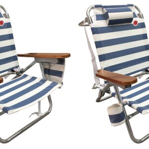 OmniCore Designs Multi-Position Wood Arm Beach Chair (2-pk) | Headrest, Media Organizer Pocket, Cup Holder, textilene Fabric, Dual Backpack Carry Straps | Outdoor Patio and Camping Chair